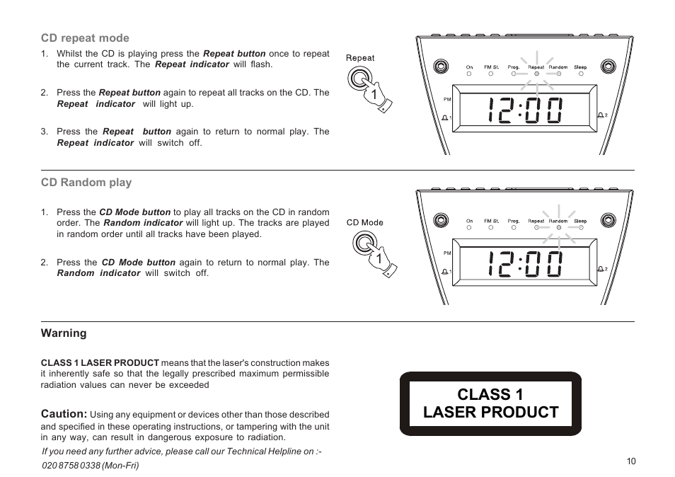Class 1 laser product | Roberts Radio CR9936 User Manual | Page 11 / 24
