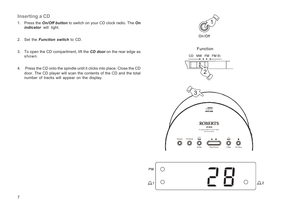 Inserting a cd | Roberts Radio CR9936 User Manual | Page 8 / 24