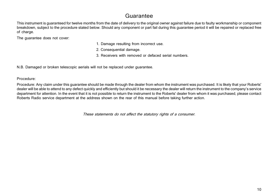 Guarantee | Roberts Radio R737 User Manual | Page 11 / 12