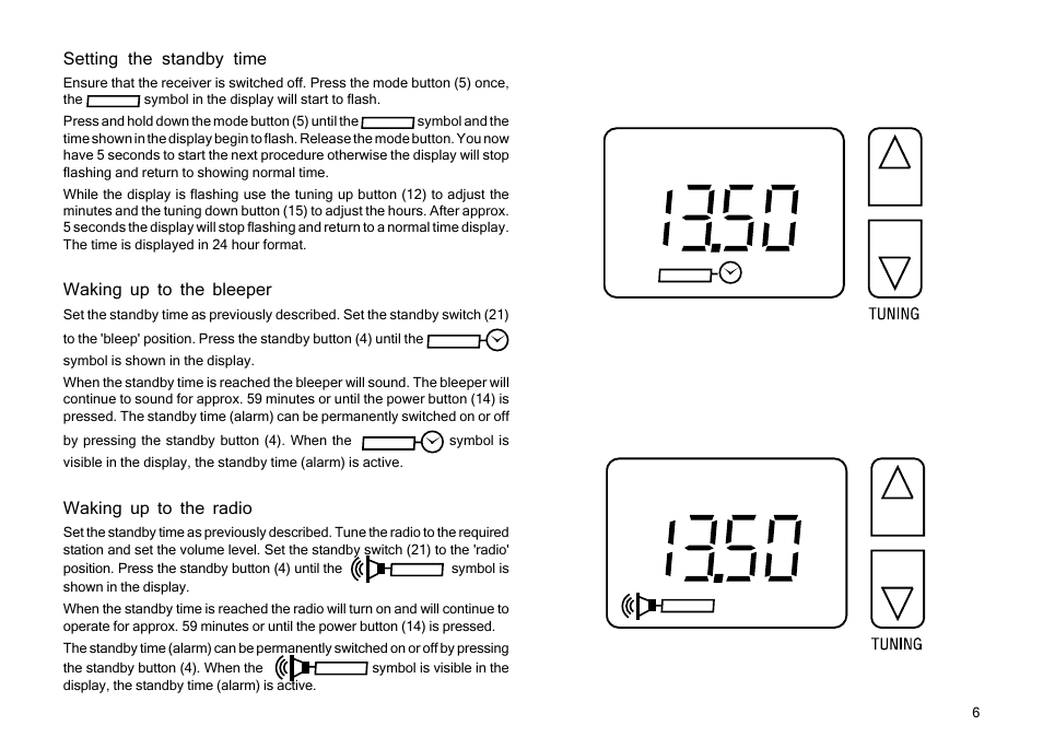 Setting the standby time, Waking up to the bleeper, Waking up to the radio | Roberts Radio R737 User Manual | Page 7 / 12
