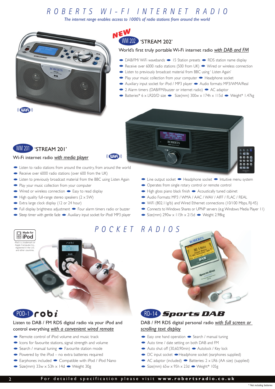 Rd-14, Pod-1, Wm 201 | Wm 202 | Roberts Radio The Digital Radio Collection User Manual | Page 2 / 8