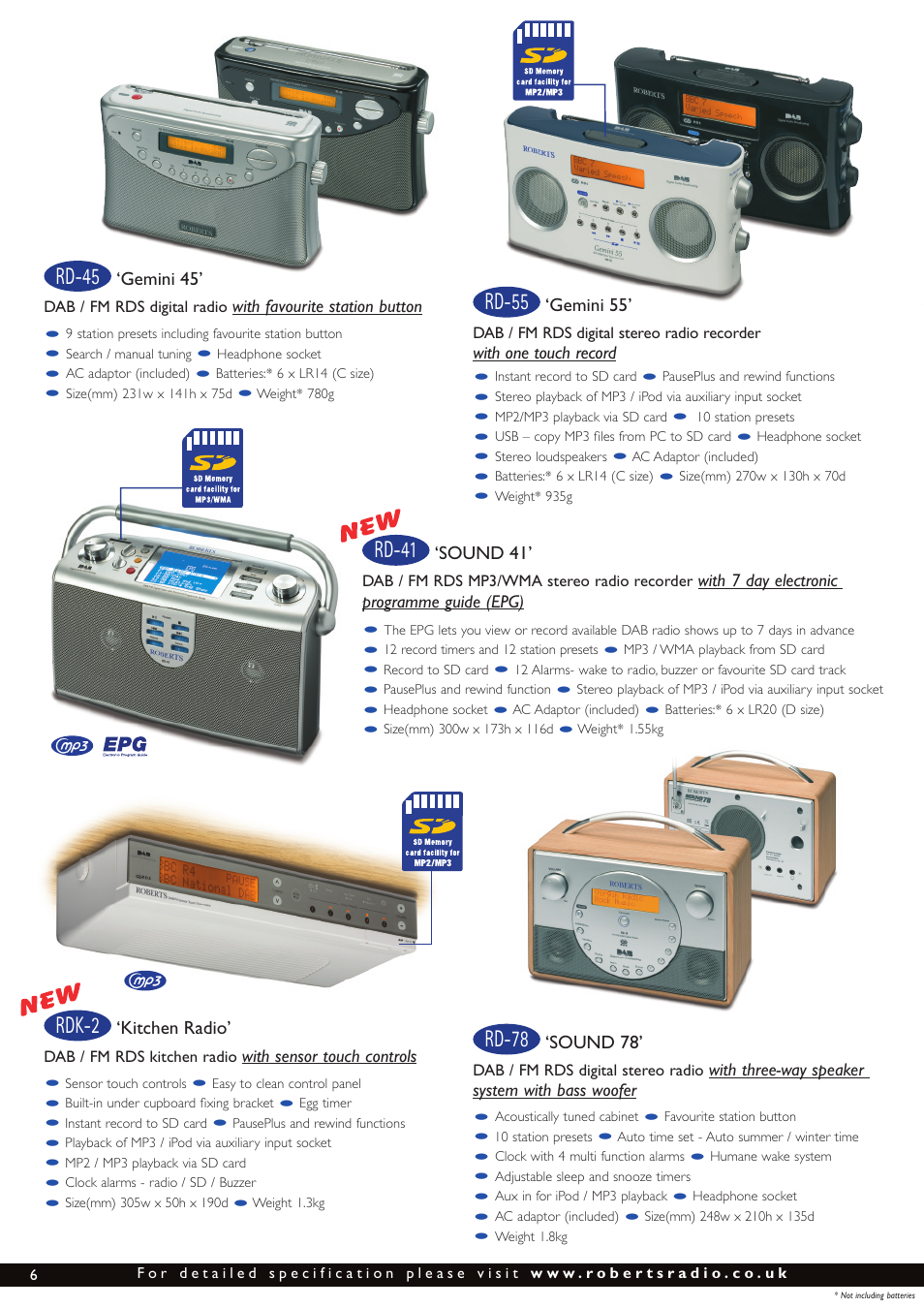 Rd-78, Rd-45, Rd-55 | Rdk-2, Rd-41 | Roberts Radio The Digital Radio Collection User Manual | Page 6 / 8