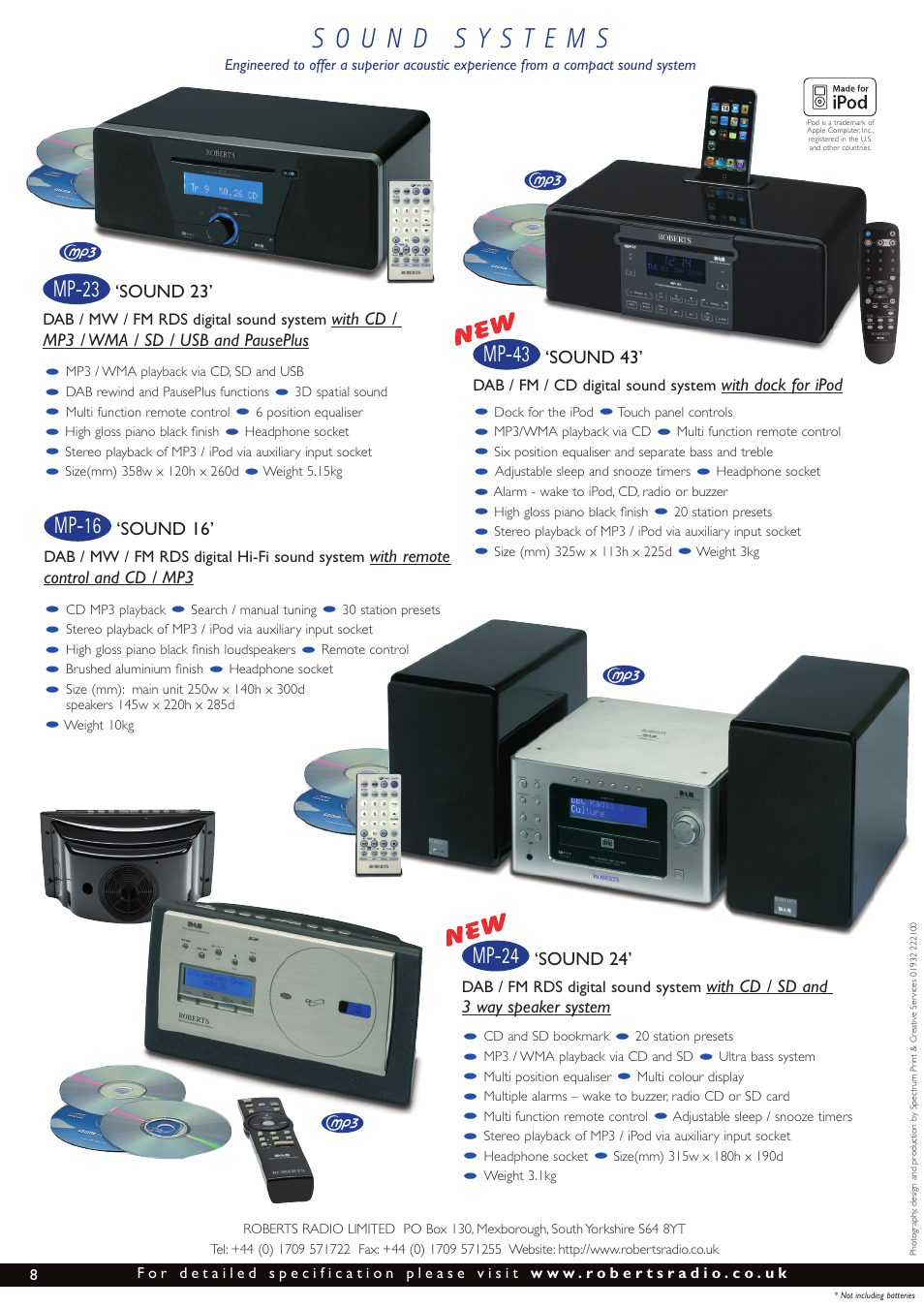 Mp-16, Mp-24, Mp-23 | Mp-43, Sound 16, Sound 24, Sound 23, Sound 43 | Roberts Radio The Digital Radio Collection User Manual | Page 8 / 8