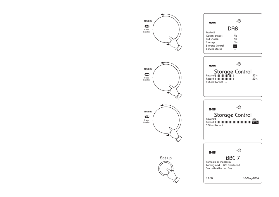 Storage control, Bbc 7, Pause plus storage settings - dab (cont.) | Roberts Radio RD-1 User Manual | Page 15 / 56