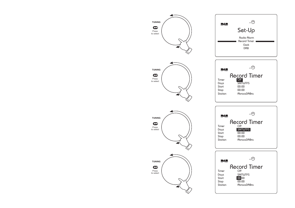 Set-up, 2record timer, 4record timer | Record timer, Record timer - dab | Roberts Radio RD-1 User Manual | Page 18 / 56