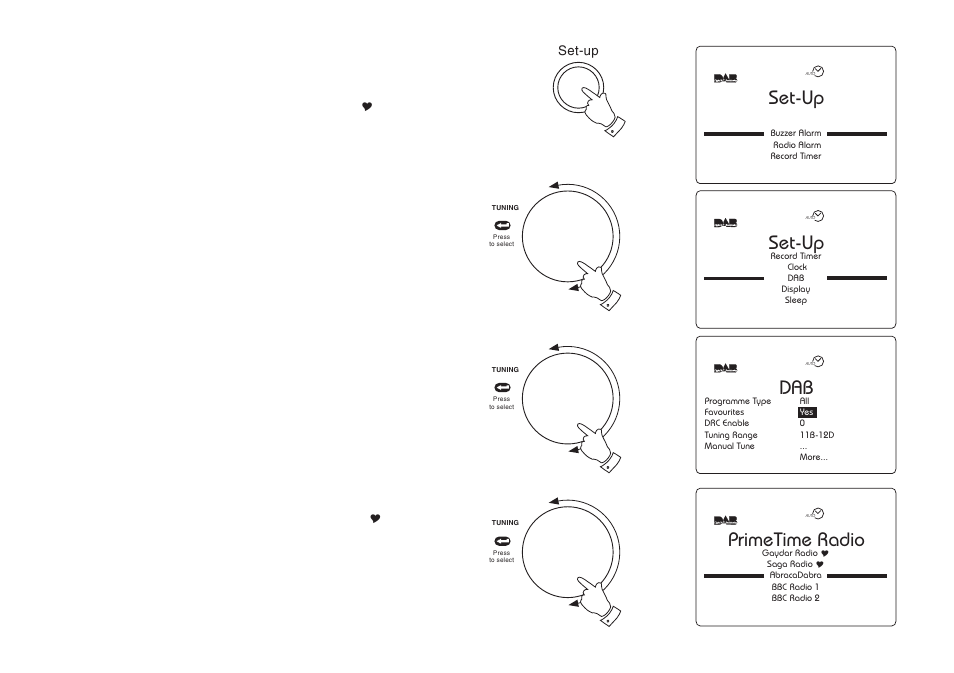 Set-up, 2set-up, Primetime radio | Favourites - dab | Roberts Radio RD-1 User Manual | Page 24 / 56