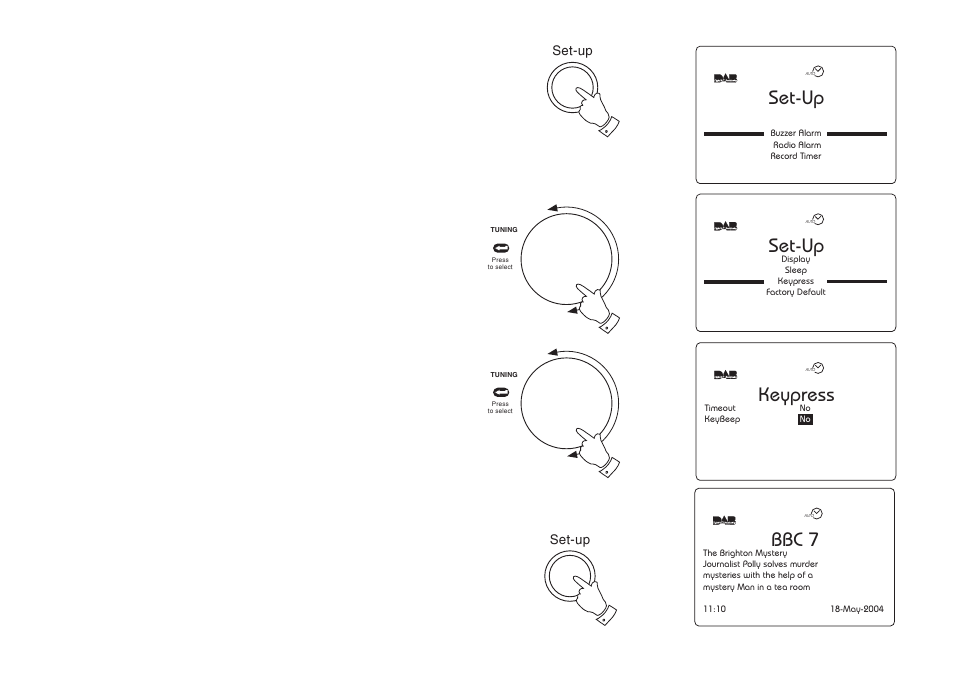 2set-up, 6bbc 7, Set-up | Keypress, Keypress settings - keybeep | Roberts Radio RD-1 User Manual | Page 50 / 56