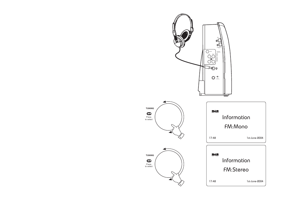 Information fm:mono, Information fm:stereo, Headphone socket | Roberts Radio RD-1 User Manual | Page 52 / 56