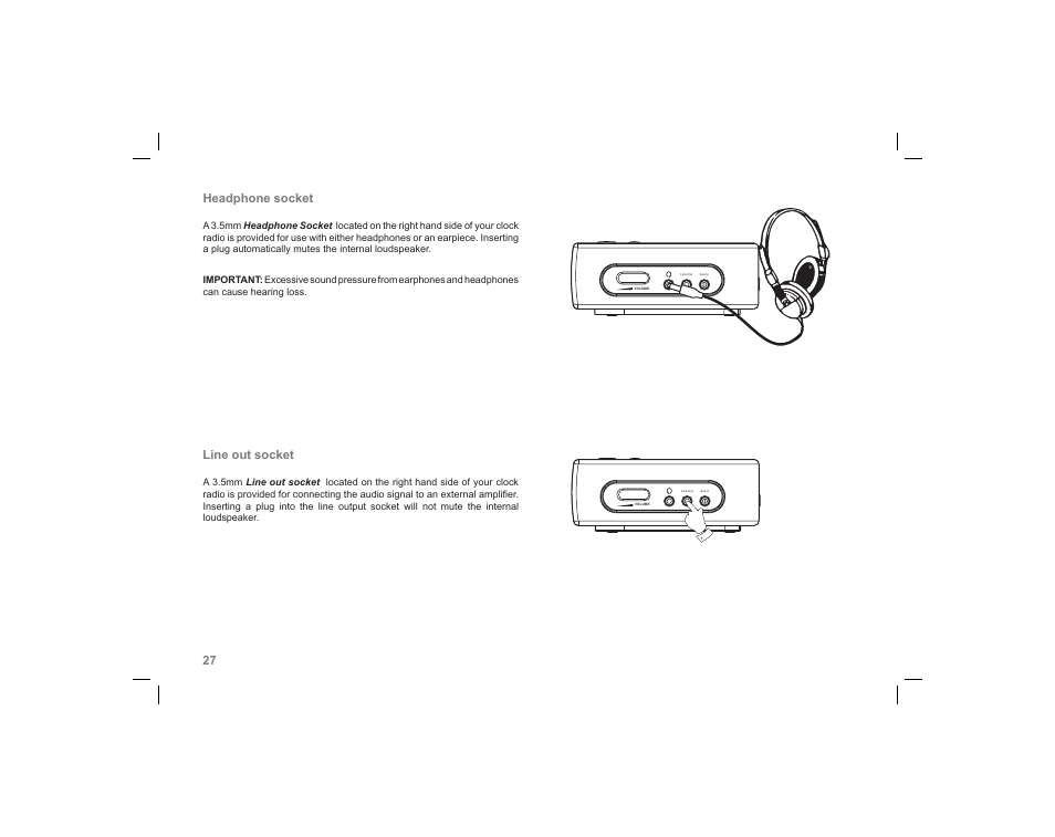 27 line out socket, Headphone socket | Roberts Radio ecologic 5 User Manual | Page 28 / 36