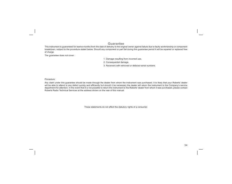 Guarantee | Roberts Radio ecologic 5 User Manual | Page 35 / 36