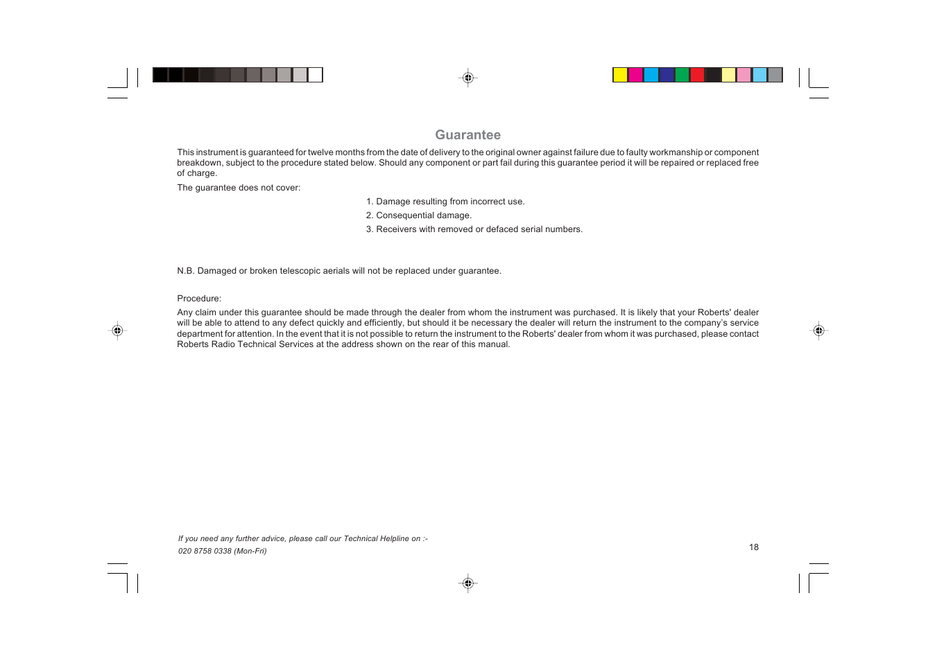 Guarantee | Roberts Radio RD-3 User Manual | Page 19 / 20