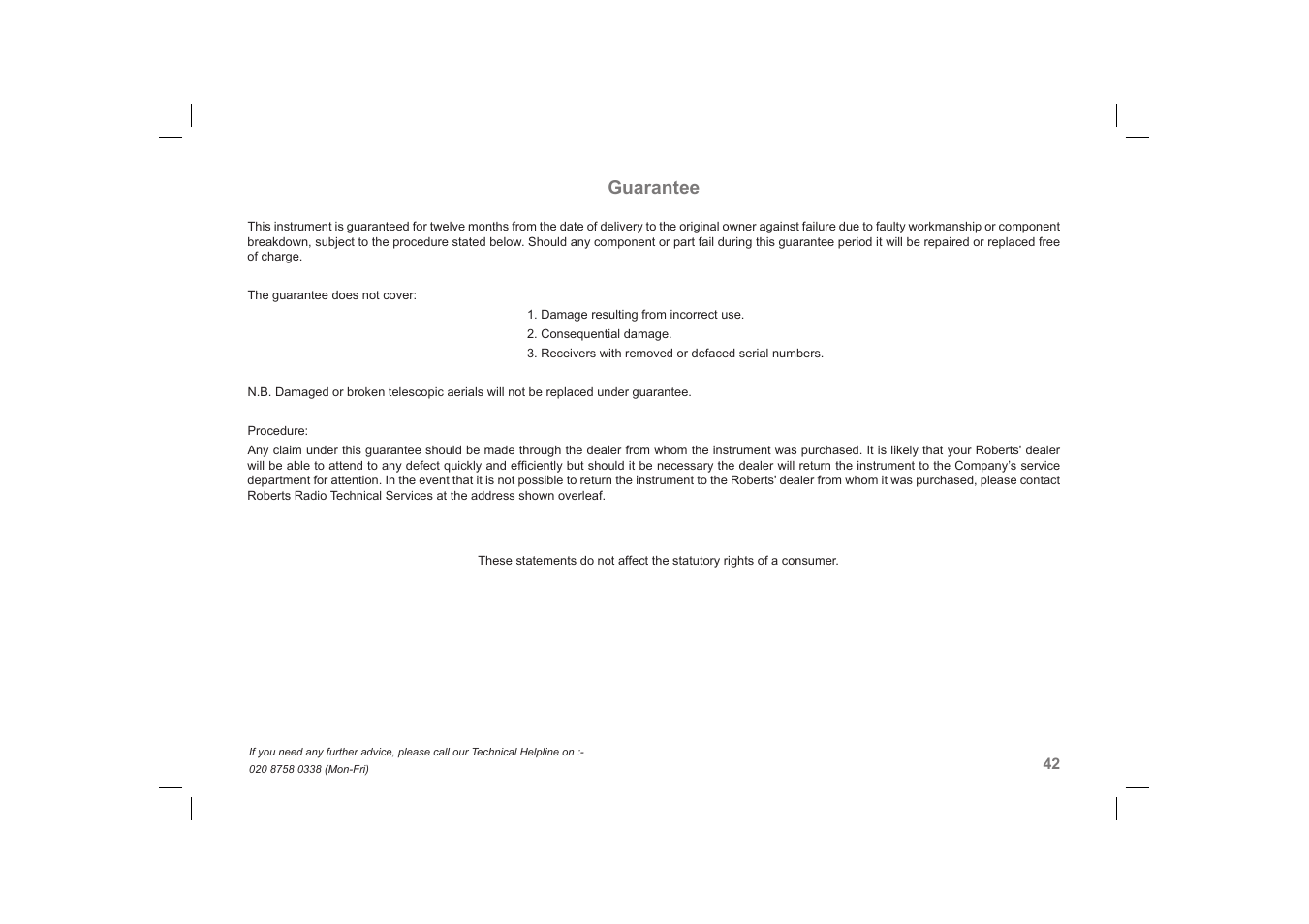 Guarantee | Roberts Radio SOUND66 User Manual | Page 43 / 44