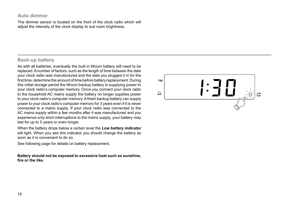 Auto dimmer, Back-up battery | Roberts Radio CR99712 User Manual | Page 16 / 24