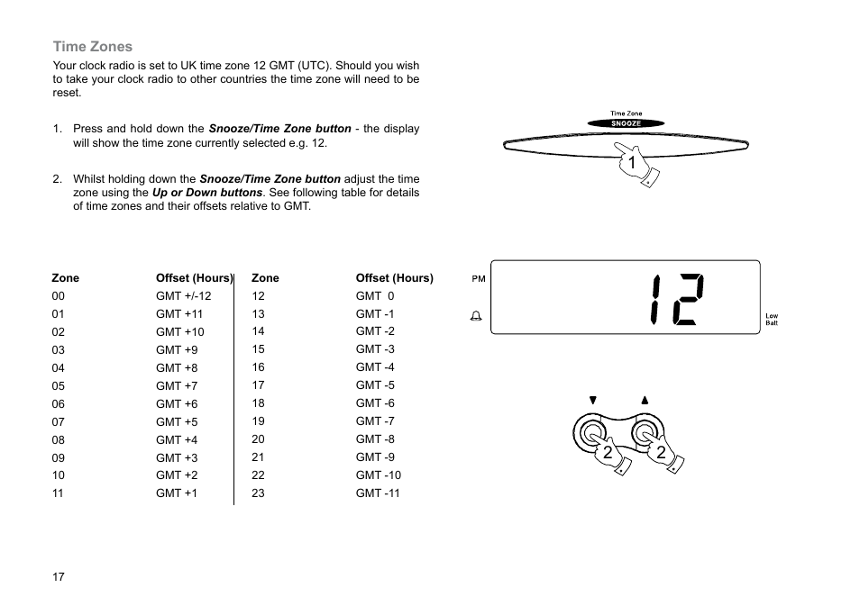 Time zones | Roberts Radio CR99712 User Manual | Page 18 / 24