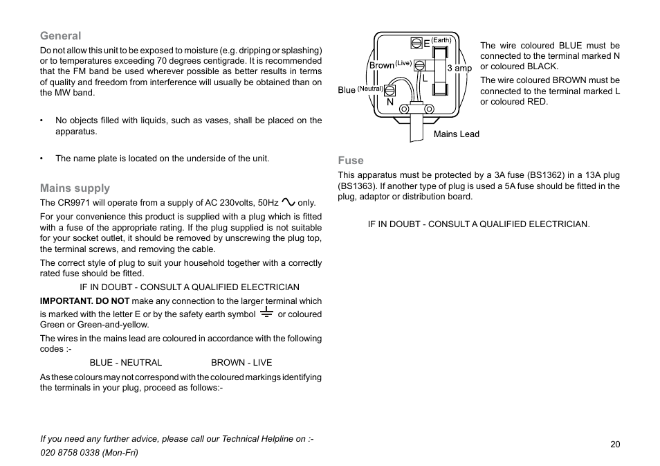 Fuse, General, Mains supply | Roberts Radio CR99712 User Manual | Page 21 / 24