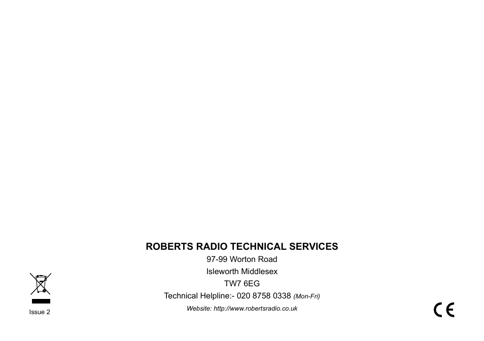 Roberts radio technical services | Roberts Radio CR99712 User Manual | Page 24 / 24