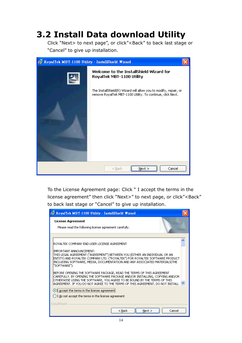 2 install data download utility | RoyalTek MBT-1100 User Manual | Page 14 / 24