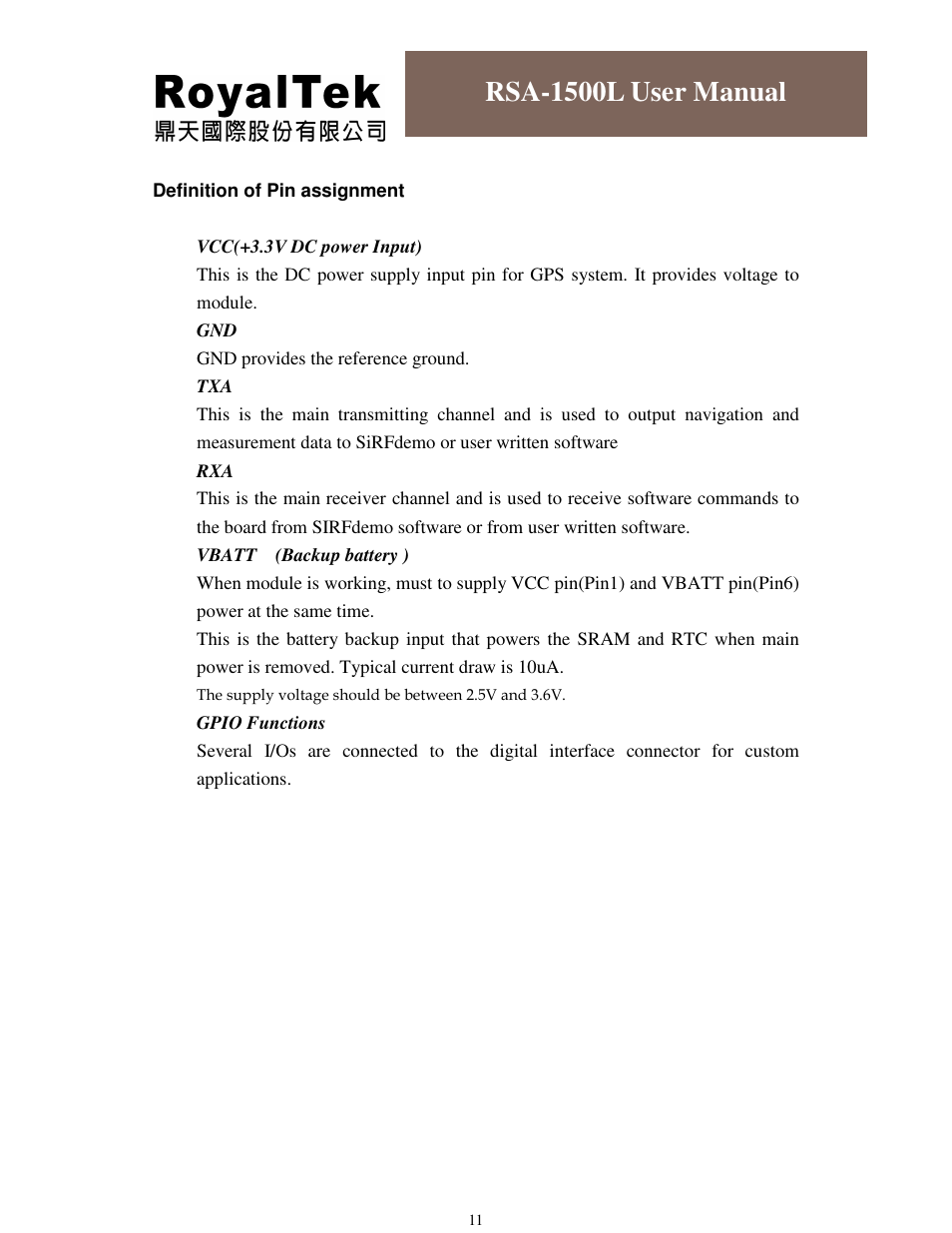 Rsa-1500l user manual | RoyalTek RSA-1500L User Manual | Page 12 / 18