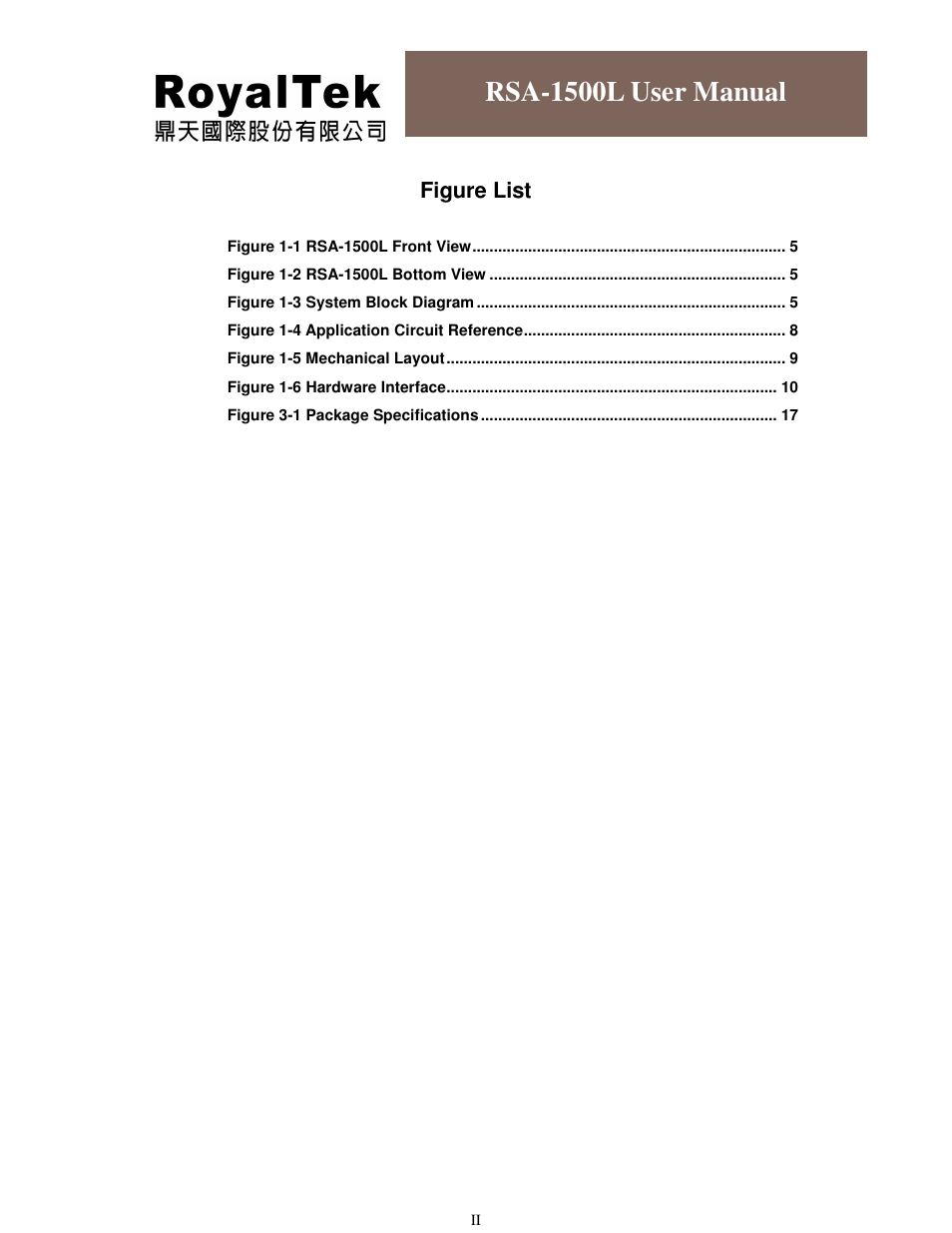 Rsa-1500l user manual, Figure list | RoyalTek RSA-1500L User Manual | Page 3 / 18