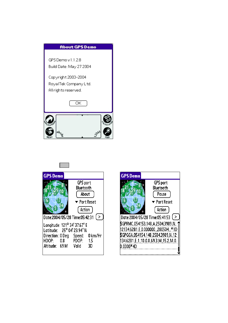 About, Next screen | RoyalTek RBT-2300 User Manual | Page 35 / 57