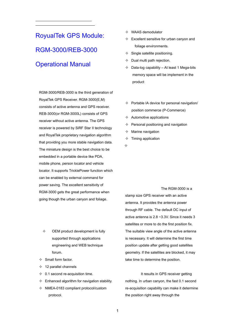 Introduction, Product features, Product applications | Technique description | RoyalTek REB-3000 User Manual | Page 5 / 51