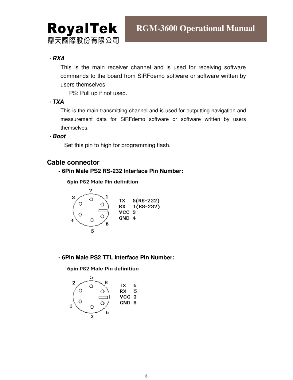 Rgm-3600 operational manual | RoyalTek RGM-3600 User Manual | Page 8 / 18