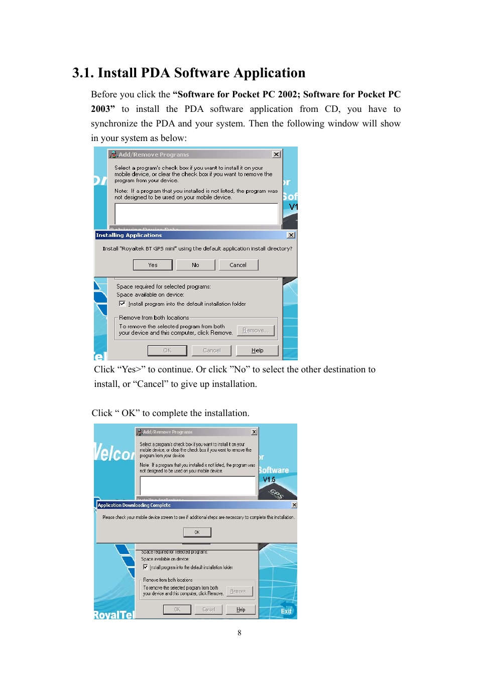 Install pda software application | RoyalTek RBT-1000 User Manual | Page 13 / 48