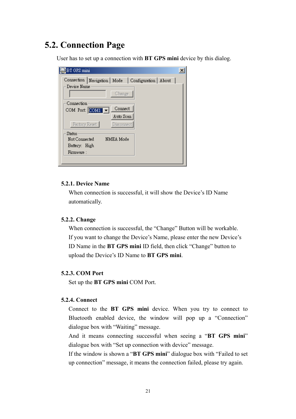 Connection page | RoyalTek RBT-1000 User Manual | Page 26 / 48