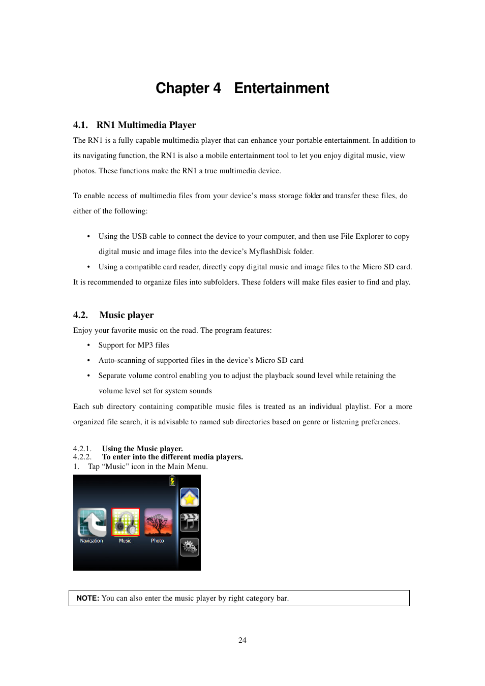 Chapter 4 entertainment | RoyalTek RN1 User Manual | Page 24 / 31