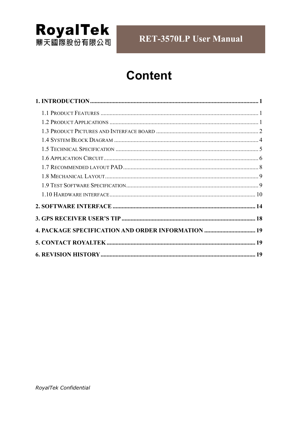 Content, Ret-3570lp user manual | RoyalTek RET-3570LP User Manual | Page 2 / 21