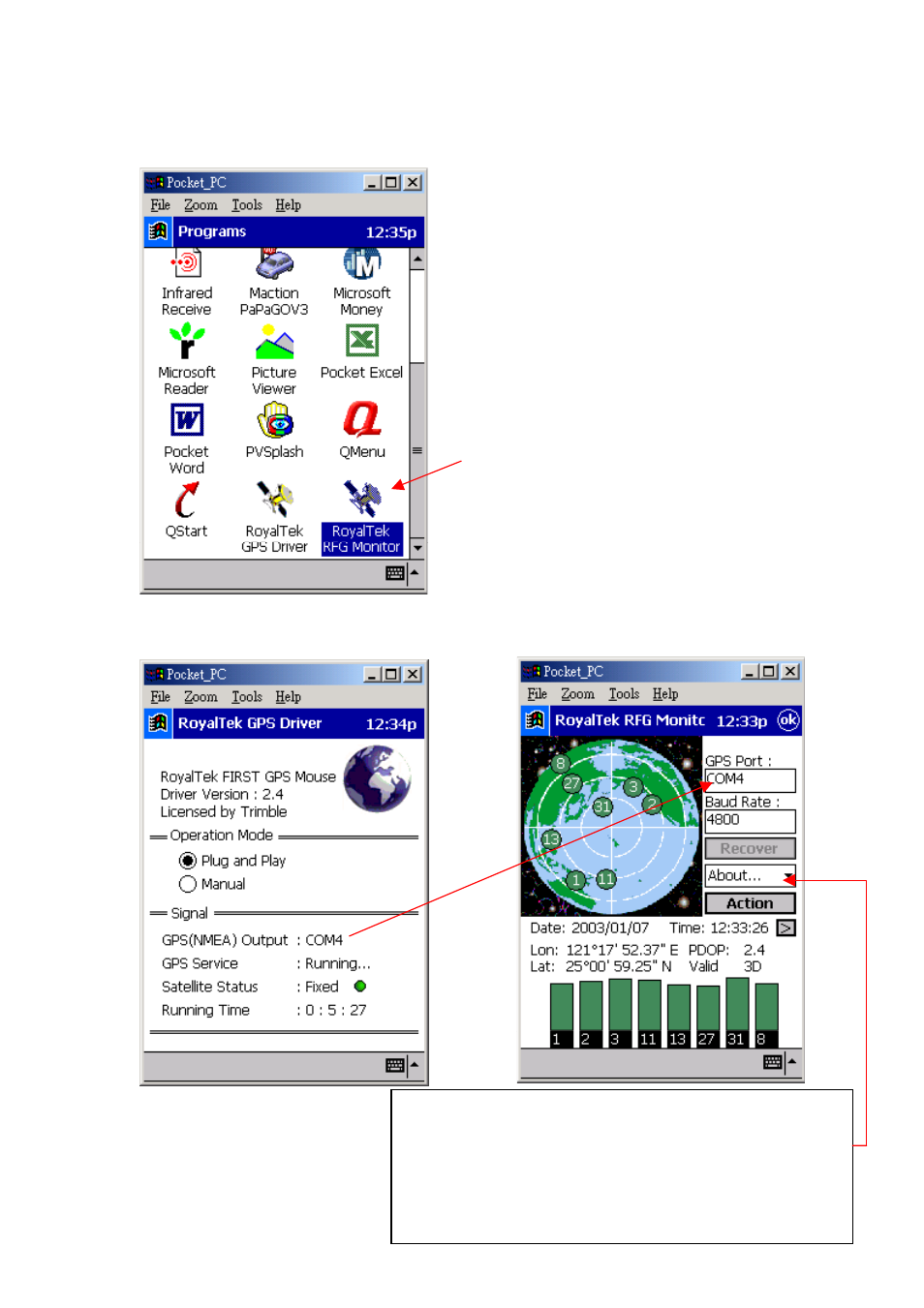 How to test rfg-1000(pda version only) | RoyalTek RFG-1000 User Manual | Page 15 / 27