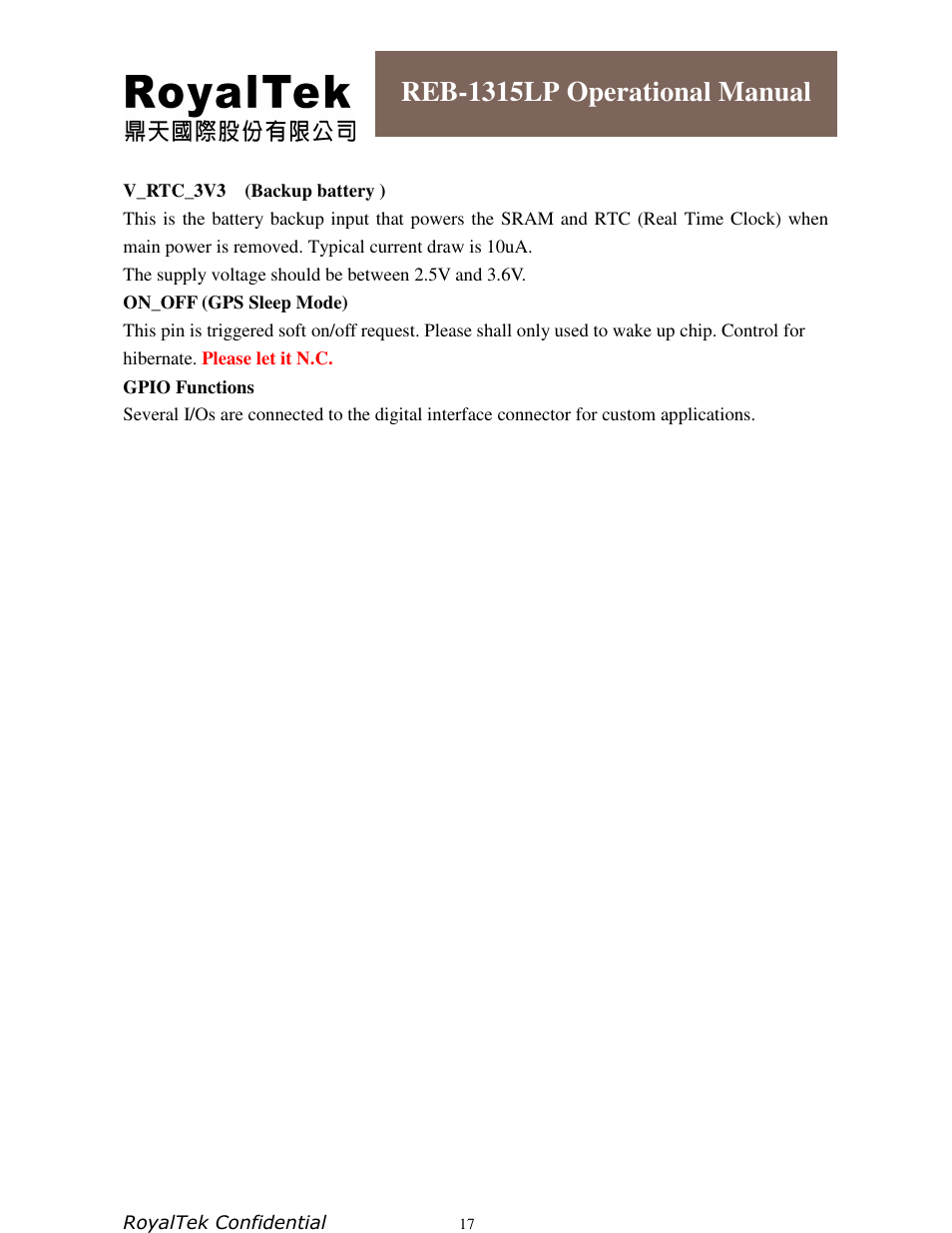 Reb-1315lp operational manual | RoyalTek REB-1315LP User Manual | Page 17 / 24