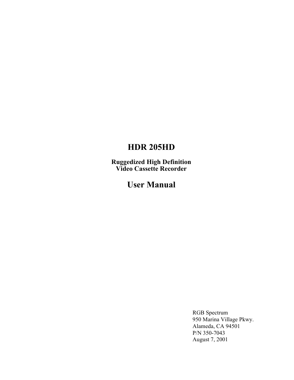 RGB Spectrum HDR 205HD User Manual | 15 pages