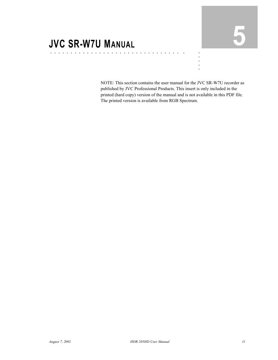 Jvc sr-w7u manual, Chapter 5, Jvc sr-w7u manual 11 | Jvc sr-w7u m | RGB Spectrum HDR 205HD User Manual | Page 14 / 15