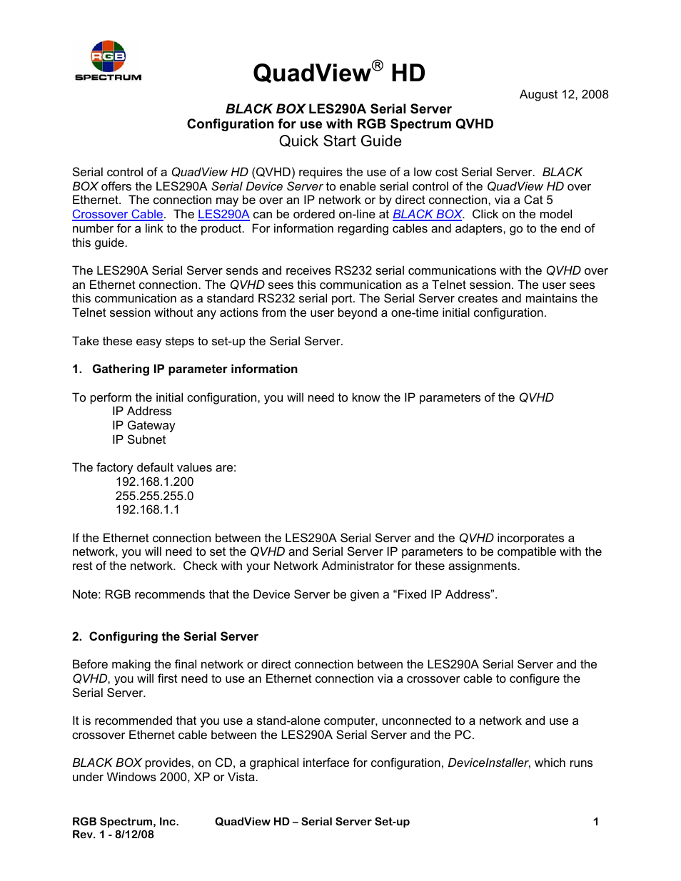 RGB Spectrum LES290A User Manual | 7 pages