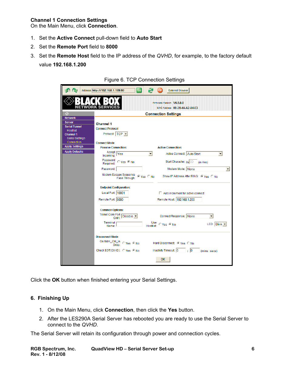 Channel 1 connection settings | RGB Spectrum LES290A User Manual | Page 6 / 7