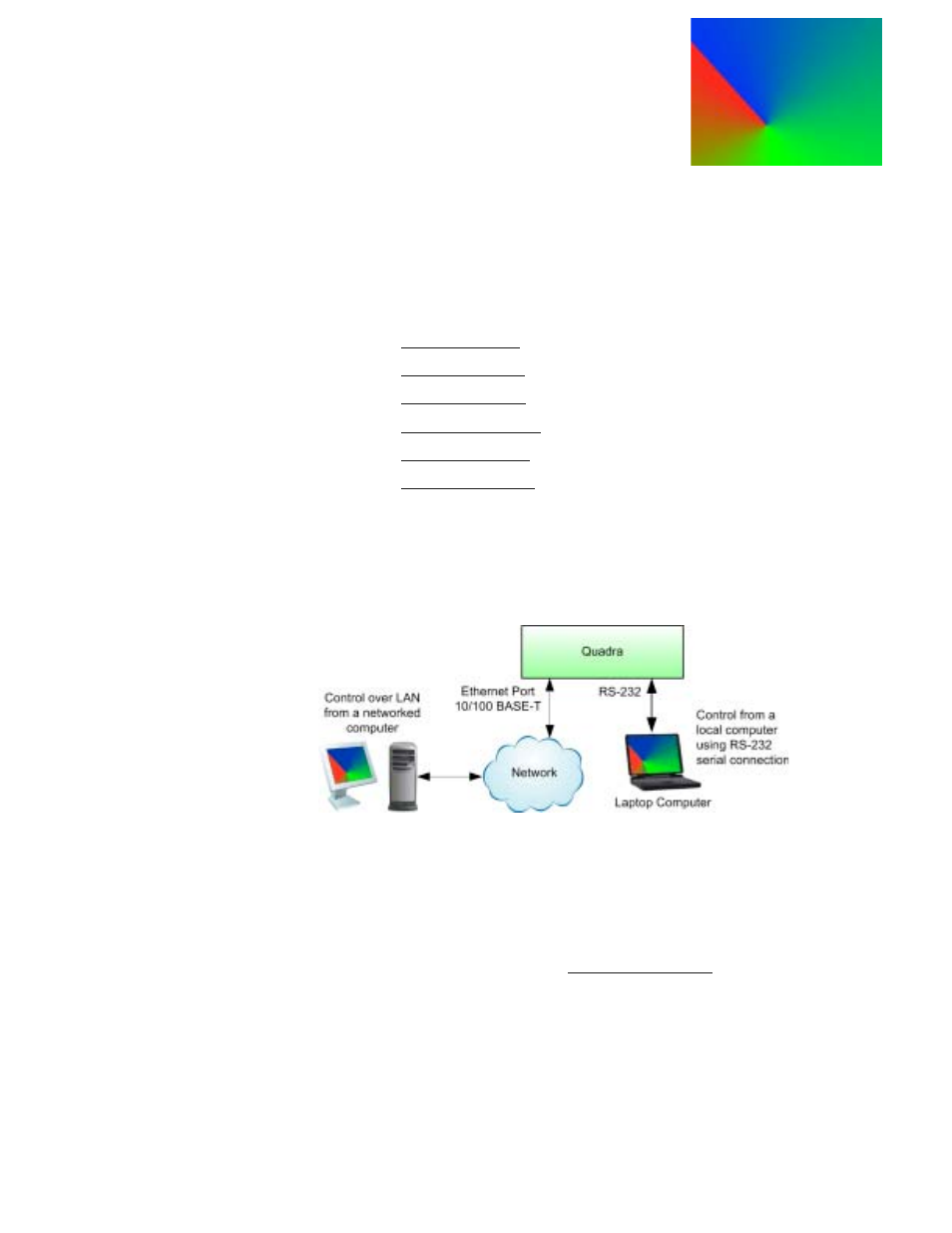 Command line interface, Control overview, Chapter 4 | Command line, Interface, In chapter 4, Chapter 4, r, Ommand, Nterface | RGB Spectrum Quadra User's Guide User Manual | Page 60 / 132