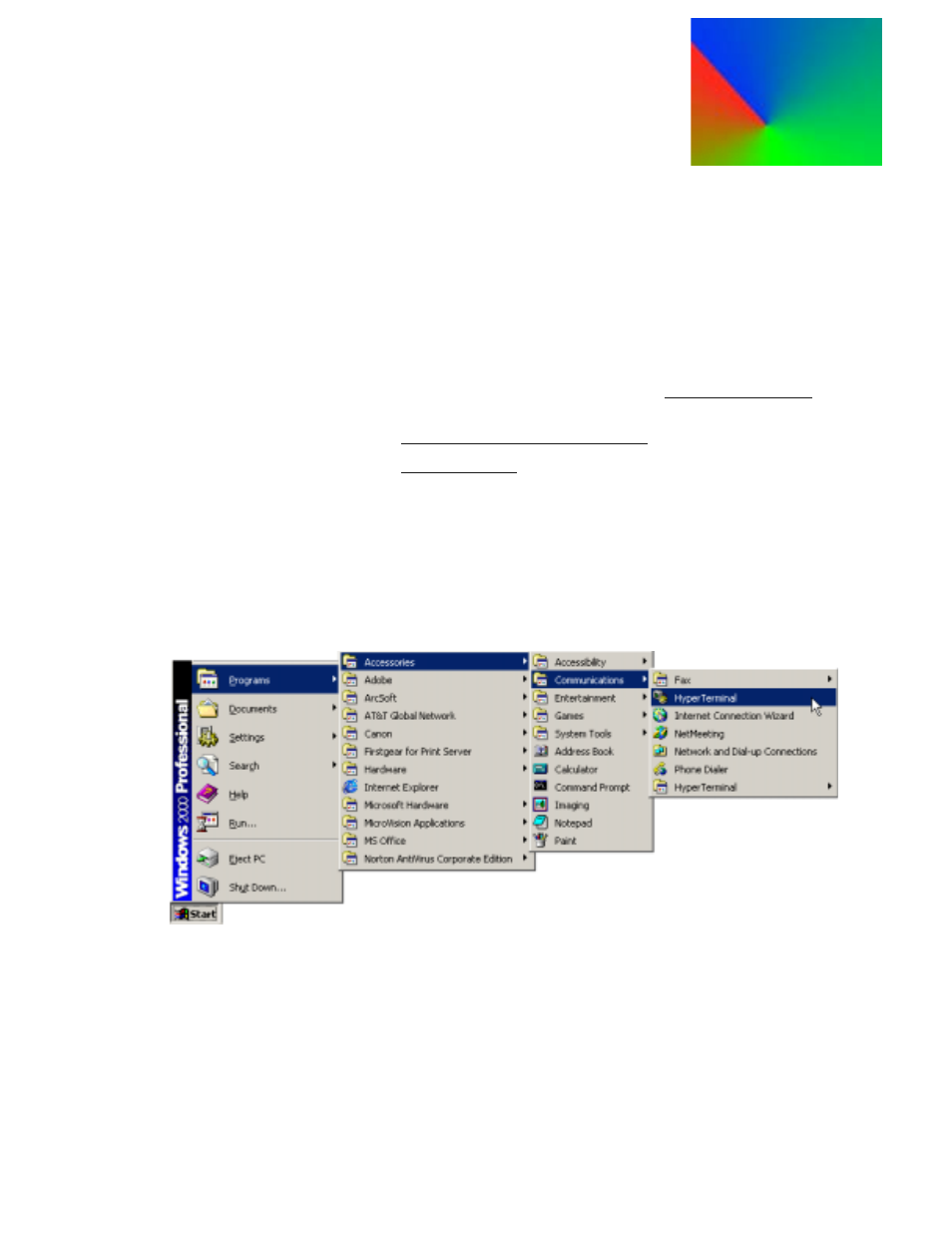 Communications setup, In this appendix, Launching a hyperterminal window | Appendix b, In this appendix launching a hyperterminal window, N in appendix b, Ommunications, Etup | RGB Spectrum Quadra User's Guide User Manual | Page 98 / 132