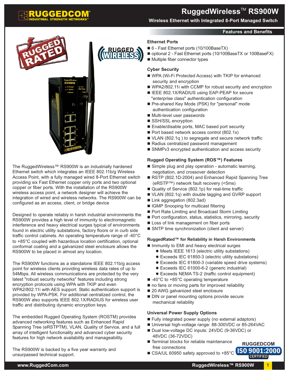 RuggedCom RuggedWireless RS900W User Manual | 9 pages