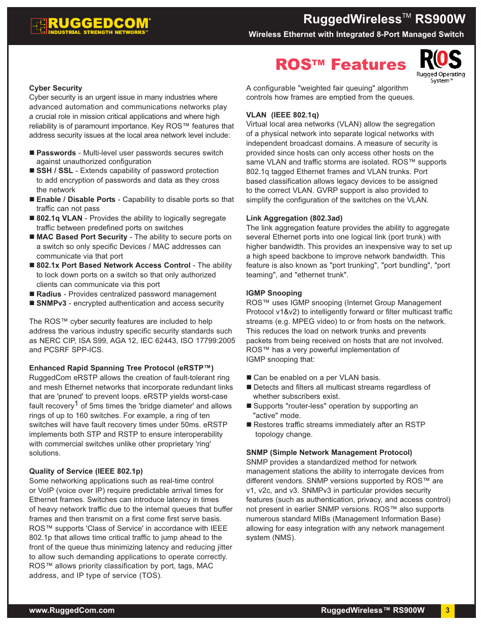 Features, Ruggedwireless, Rs900w | RuggedCom RuggedWireless RS900W User Manual | Page 3 / 9