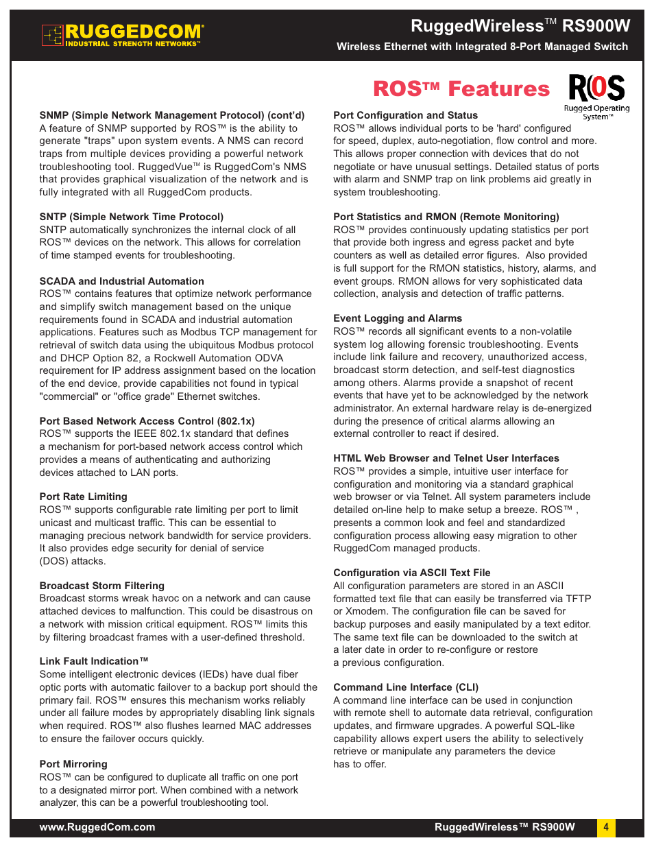 Features, Ruggedwireless, Rs900w | RuggedCom RuggedWireless RS900W User Manual | Page 4 / 9