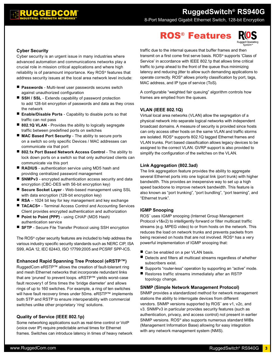 Features, Ruggedswitch, Rs940g | RuggedCom RS940G User Manual | Page 3 / 9