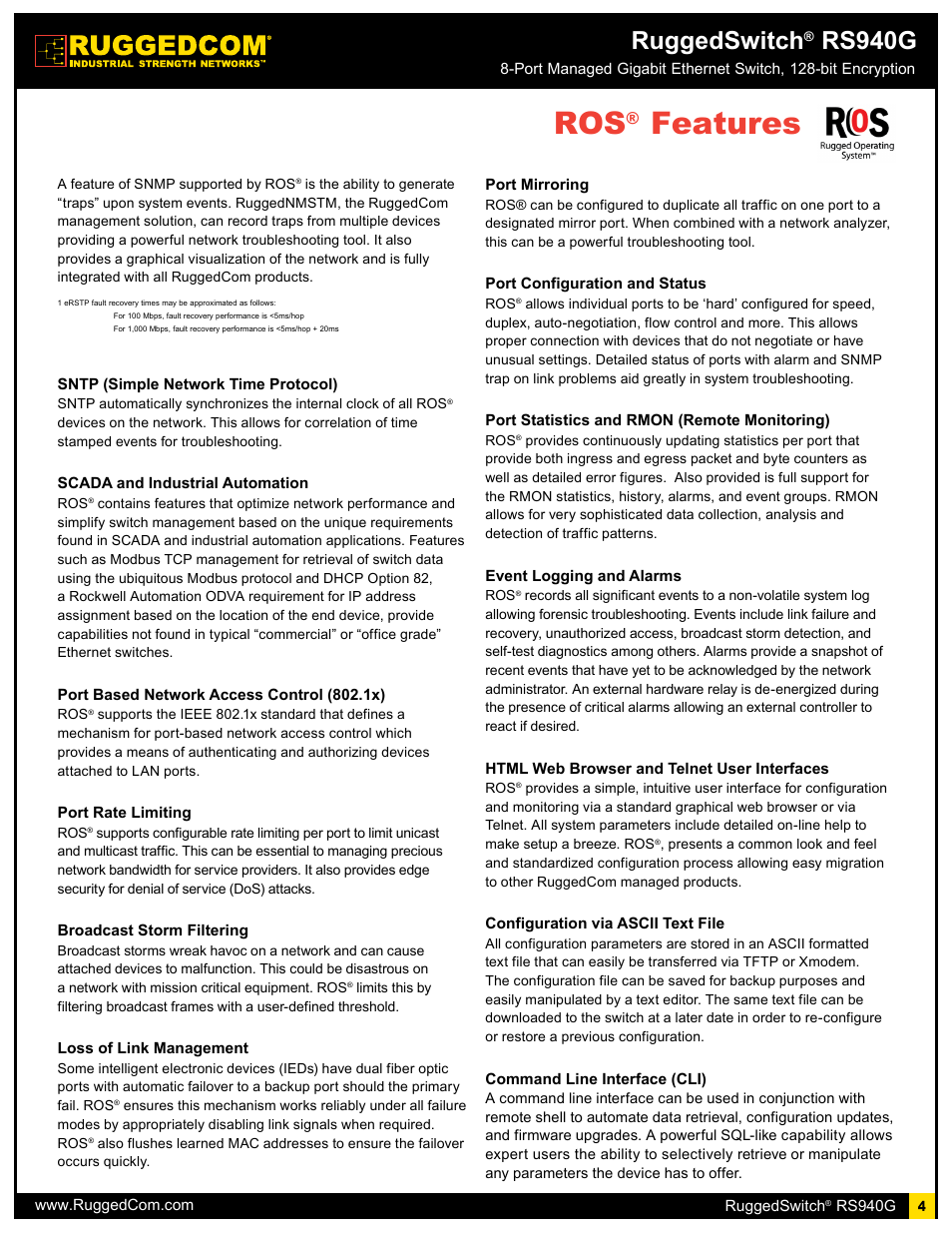 Features, Ruggedswitch, Rs940g | RuggedCom RS940G User Manual | Page 4 / 9