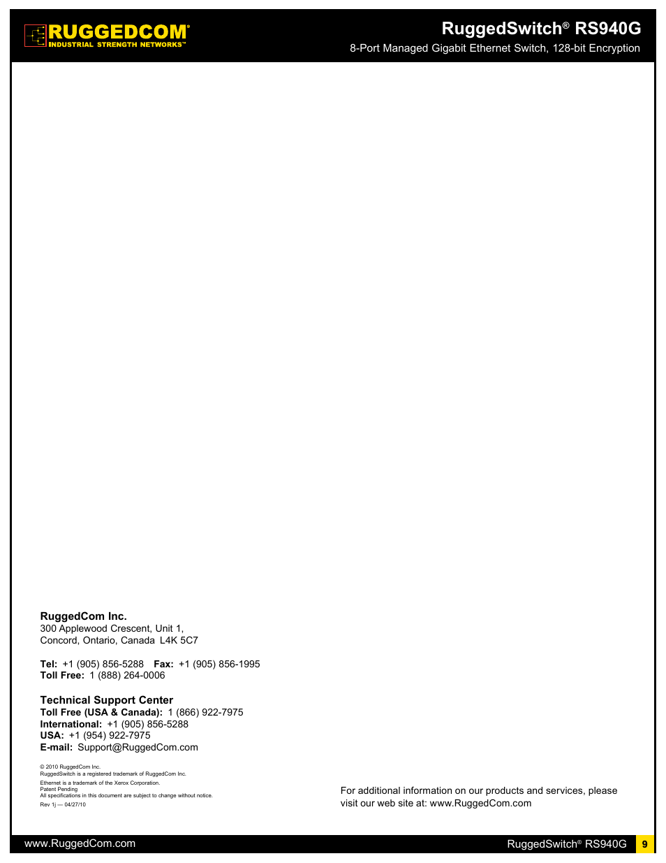 Ruggedswitch, Rs940g | RuggedCom RS940G User Manual | Page 9 / 9