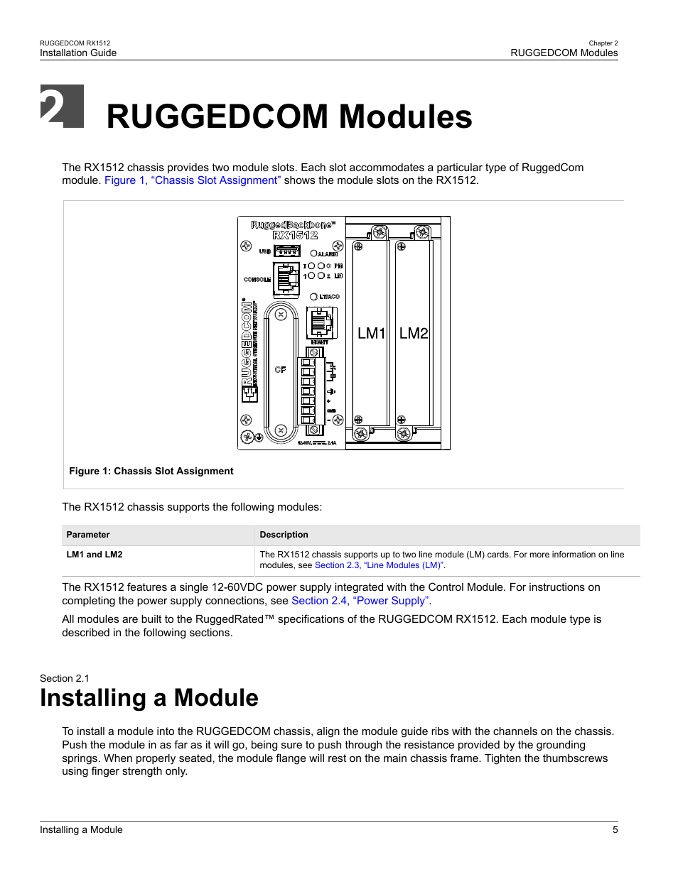 Ruggedcom modules, Installing a module, 1 installing a module | RuggedCom RX1512 User Manual | Page 11 / 48