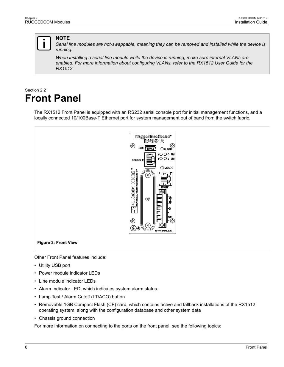 Front panel, 2 front panel | RuggedCom RX1512 User Manual | Page 12 / 48