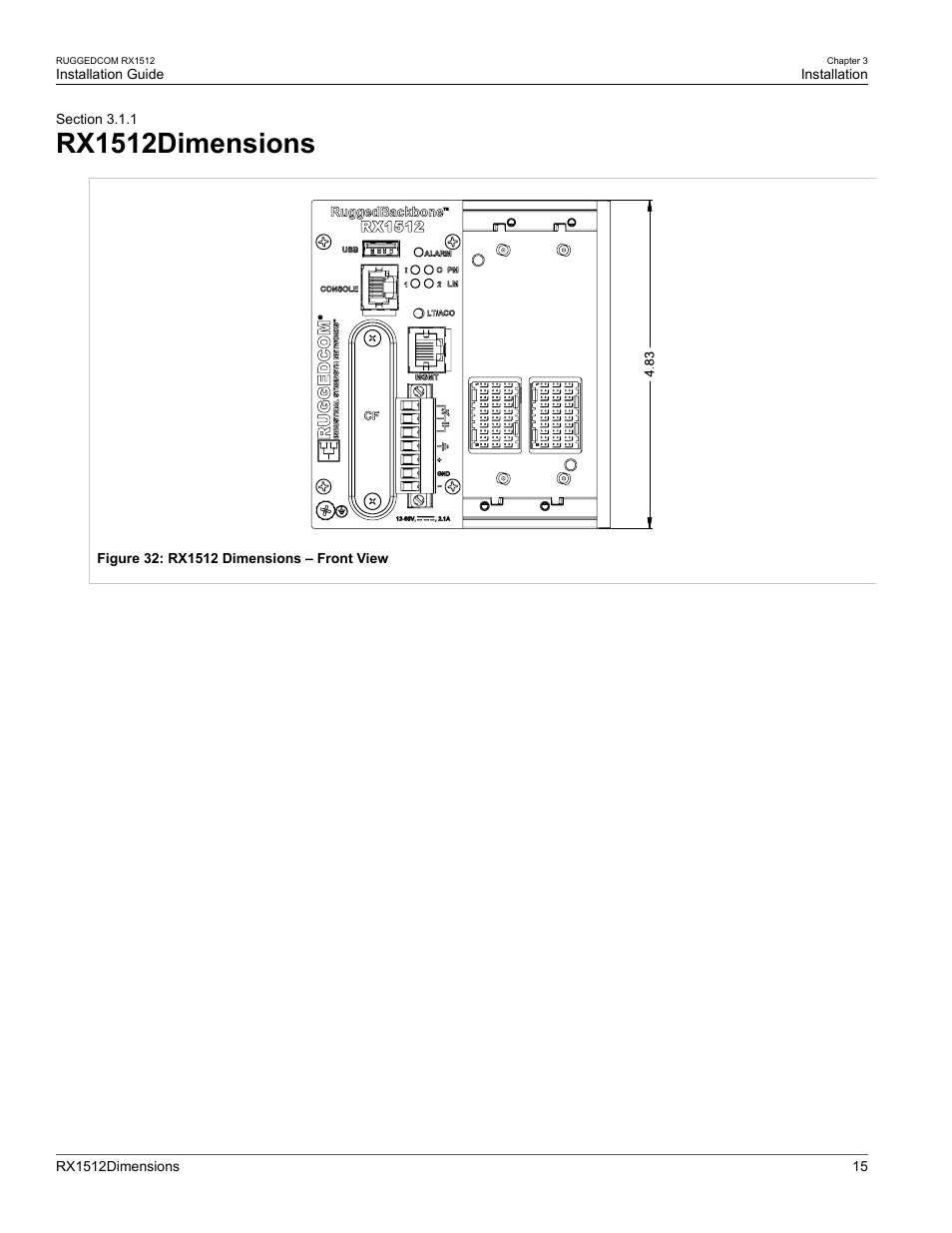 Rx1512dimensions, 1 rx1512dimensions | RuggedCom RX1512 User Manual | Page 21 / 48
