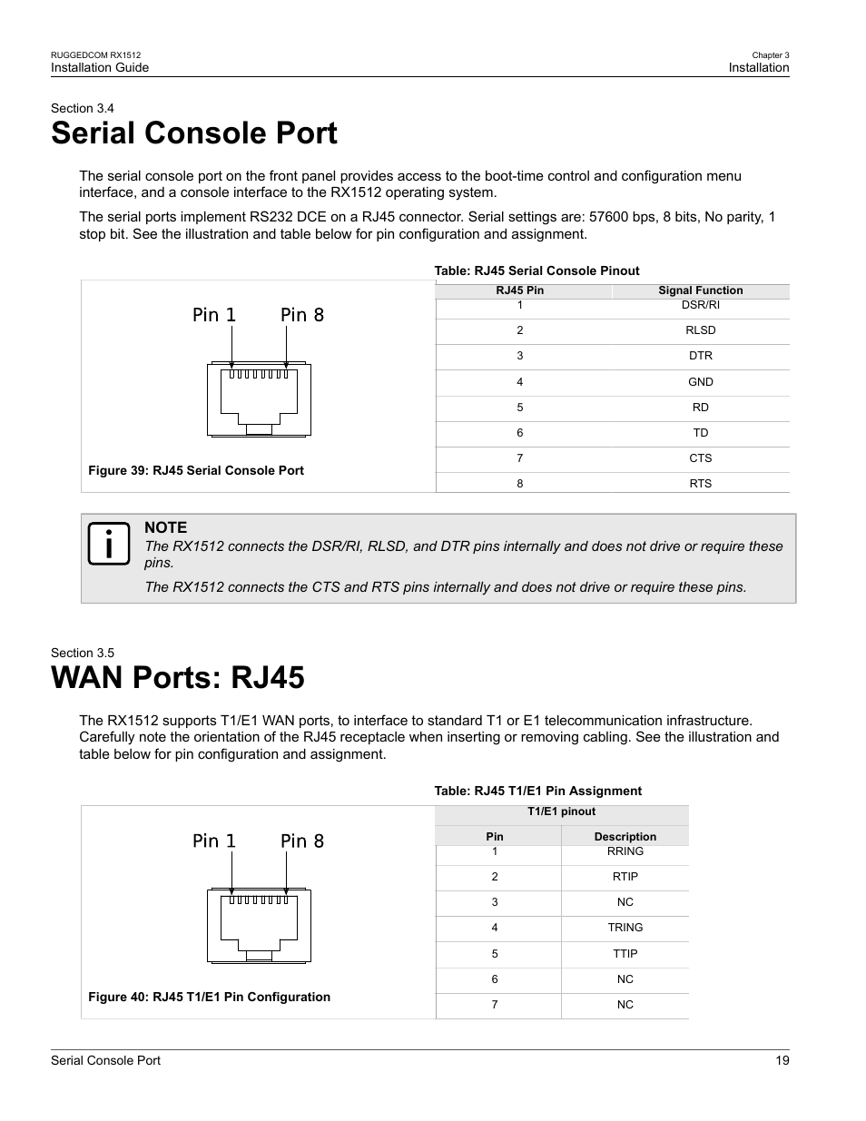 Serial console port, Wan ports: rj45, 4 serial console port | 5 wan ports: rj45, Section 3.4, “serial console port | RuggedCom RX1512 User Manual | Page 25 / 48