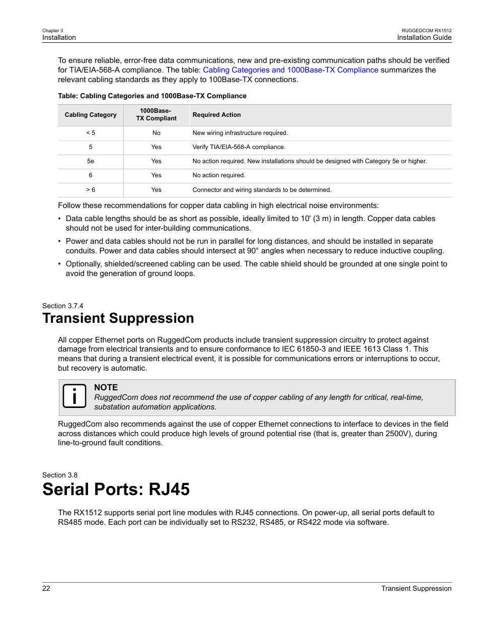 Transient suppression, Serial ports: rj45, 4 transient suppression | 8 serial ports: rj45 | RuggedCom RX1512 User Manual | Page 28 / 48