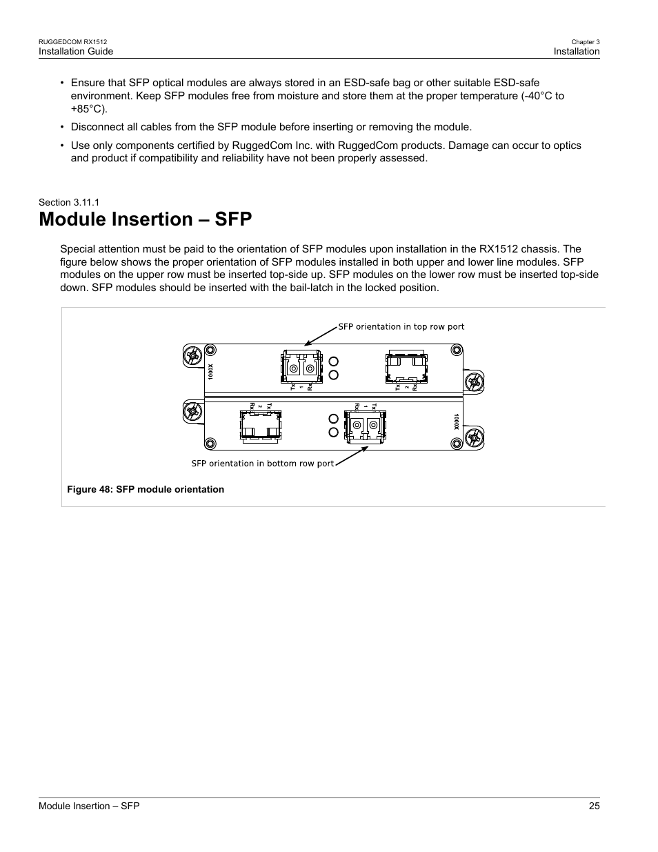 Module insertion – sfp, 1 module insertion – sfp | RuggedCom RX1512 User Manual | Page 31 / 48